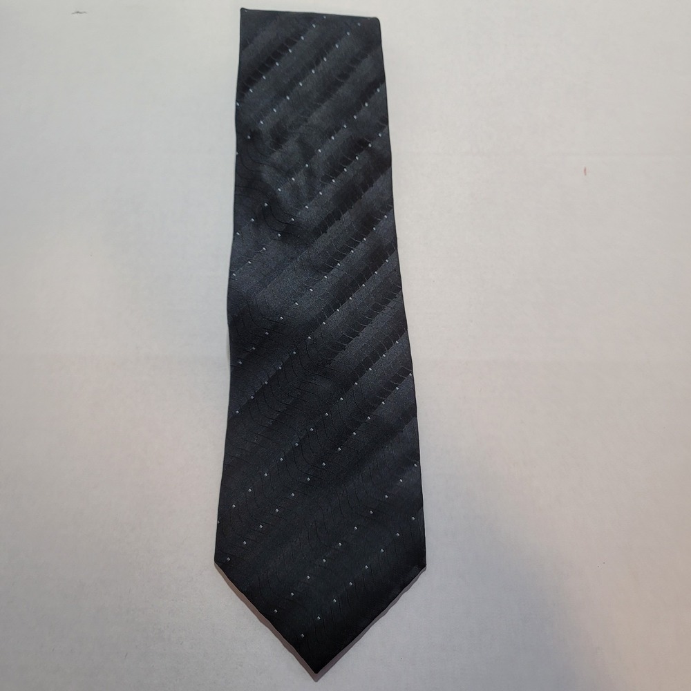 George Dark Grey Men's Tie‎ with White marks and waves 100% Silk